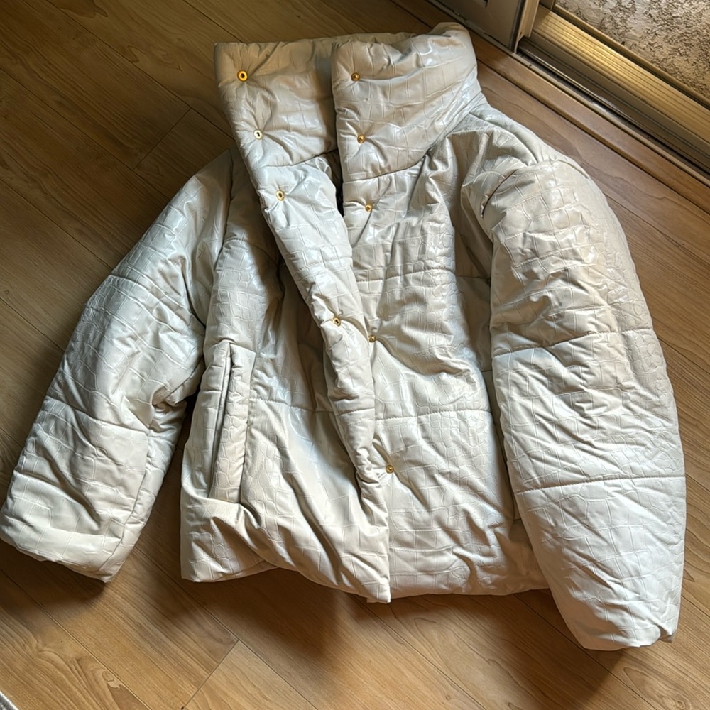 NANUSHKA Cream Hide Puffer Vegan Leather Jacket